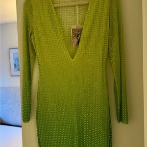 Self-Portrait Lime Green Long Sleeve Dress